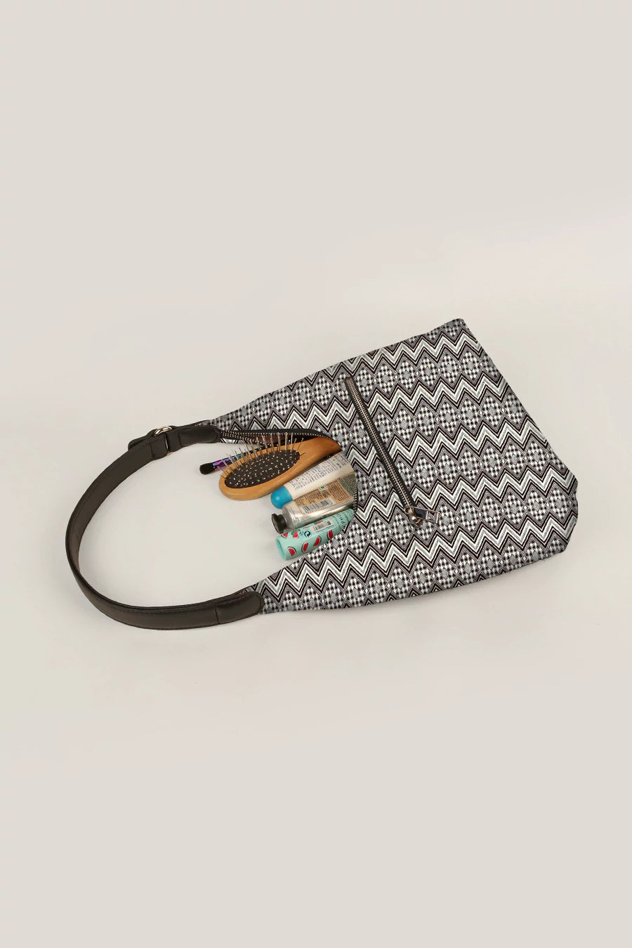 Katie Small Shoulder Bag Handloom Brown Chevron Lifestyle