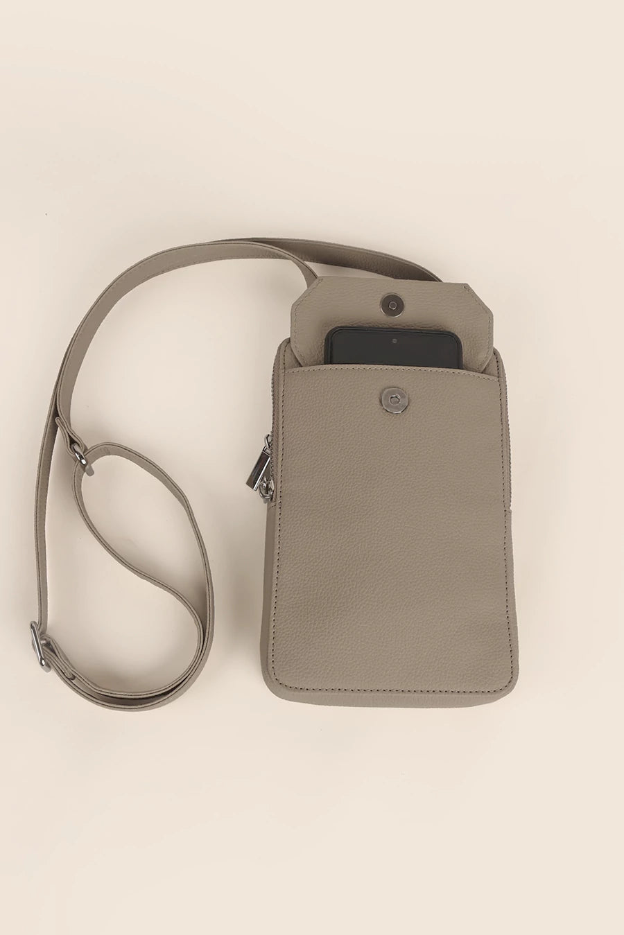 Vertical Mobile Pouch Vegan Leather Limestone Front