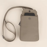 Vertical Mobile Pouch Vegan Leather Limestone Front