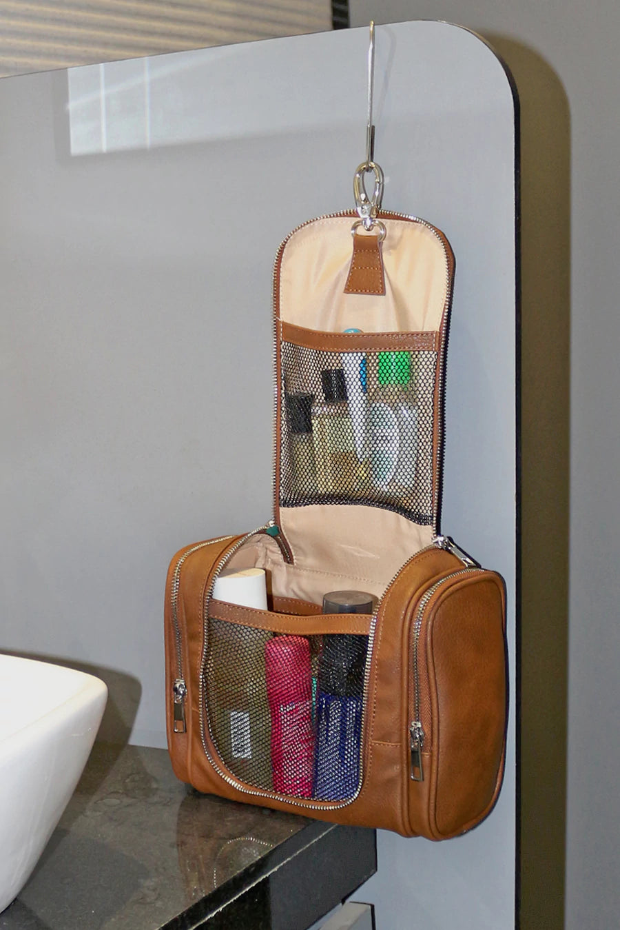 Hanging Vegan Leather Toiletry Bag