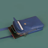 Vegan Leather Vertical Mobile Pouch Oxford Blue Open
