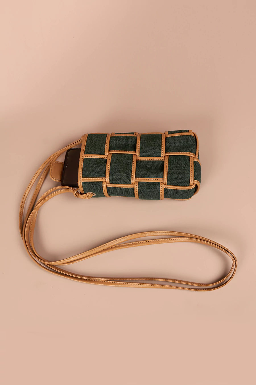 Soft jute Mobile sling Bag jade front