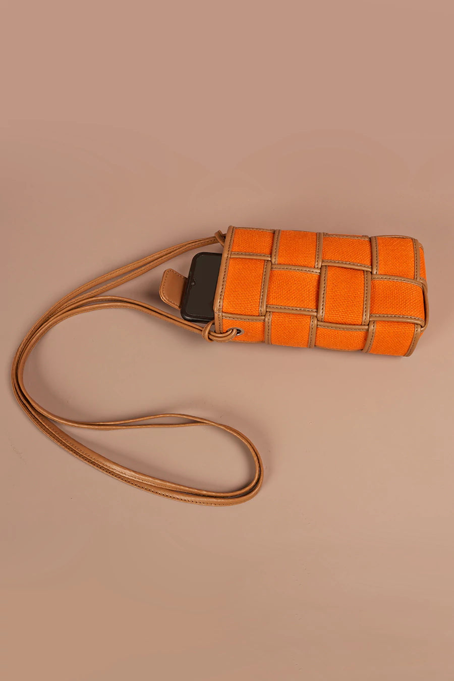 Soft jute Mobile sling Bag Mandarin front