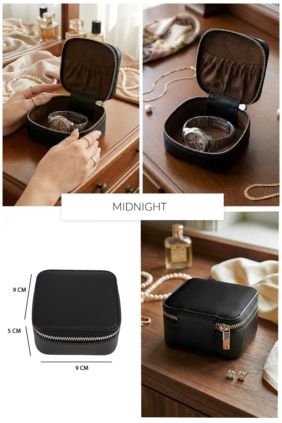 Vegan Leather Jewellery Case Square THE HOUSE OF GANGES