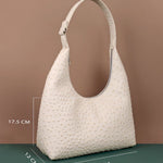 Katie Medium Vegan Leather Shoulder Bag Ostrich White Mesaurement