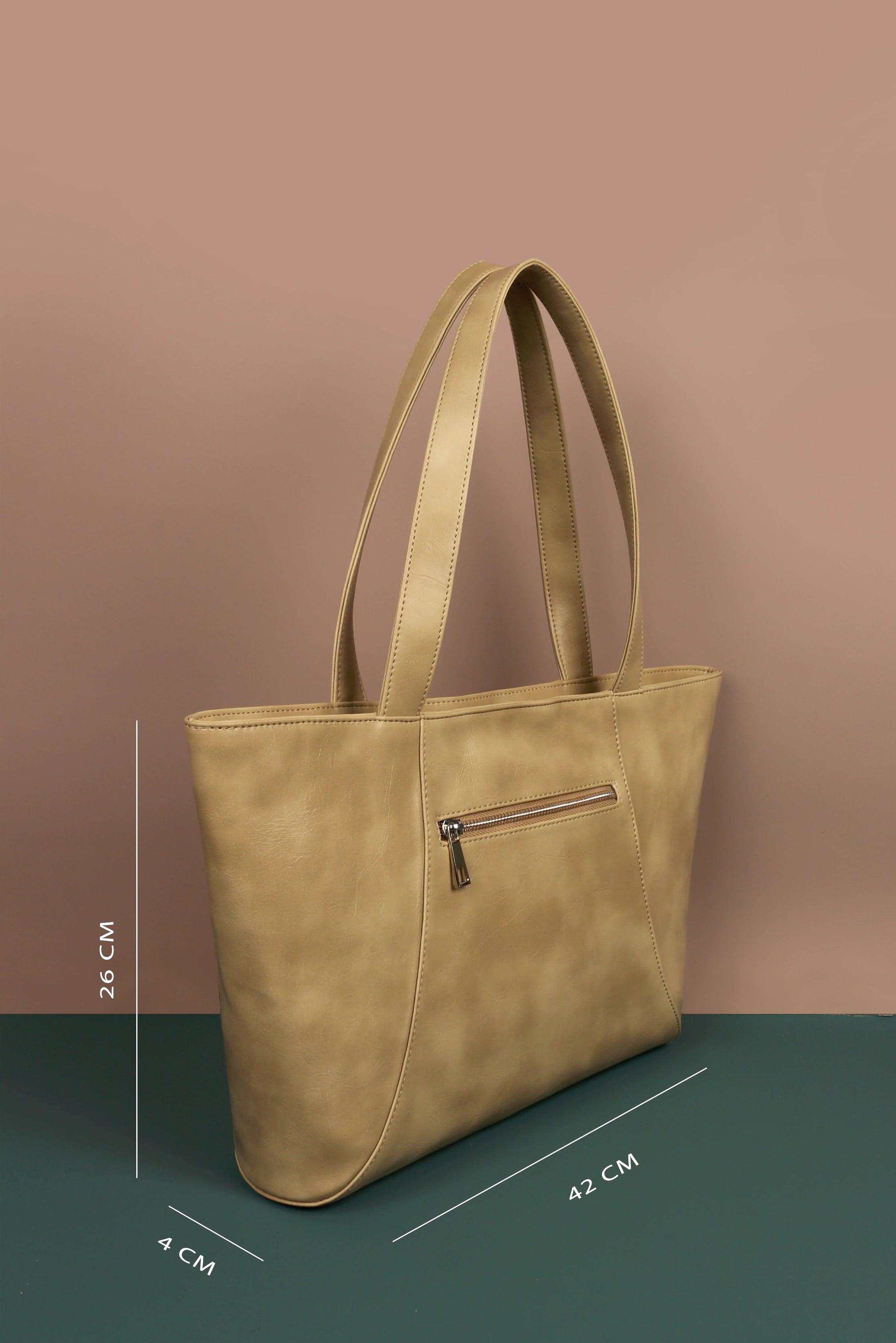 June Vegan Leather Women Tote Bag Buttermilk Measurement