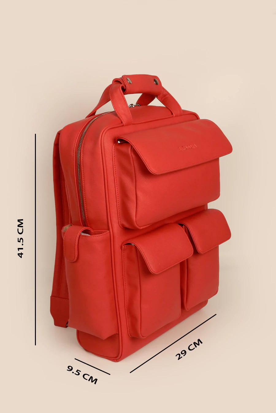 Vegan Leather Travel Backpack Organizer Scarlet Measurement