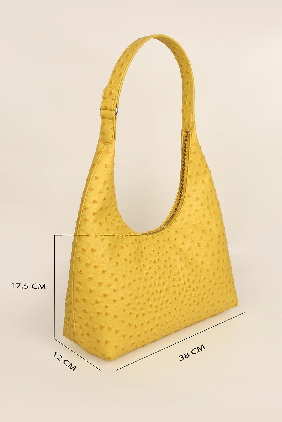 Katie Medium Vegan Leather Shoulder Bag Ostrich Yellow Measurement