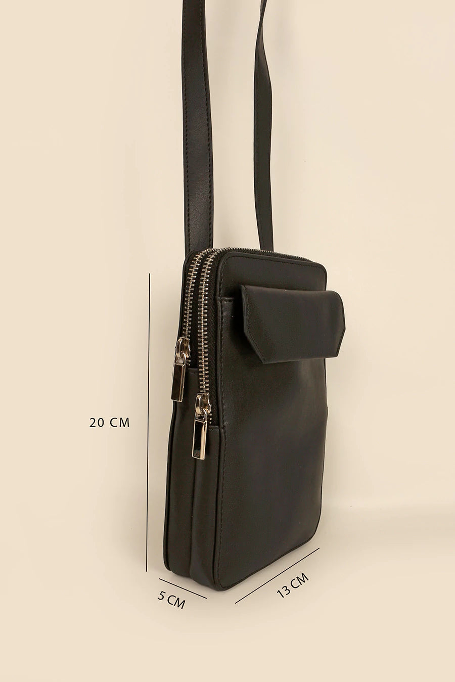 Vegan Leather Vertical Mobile Bag Vanta Black Measurement 