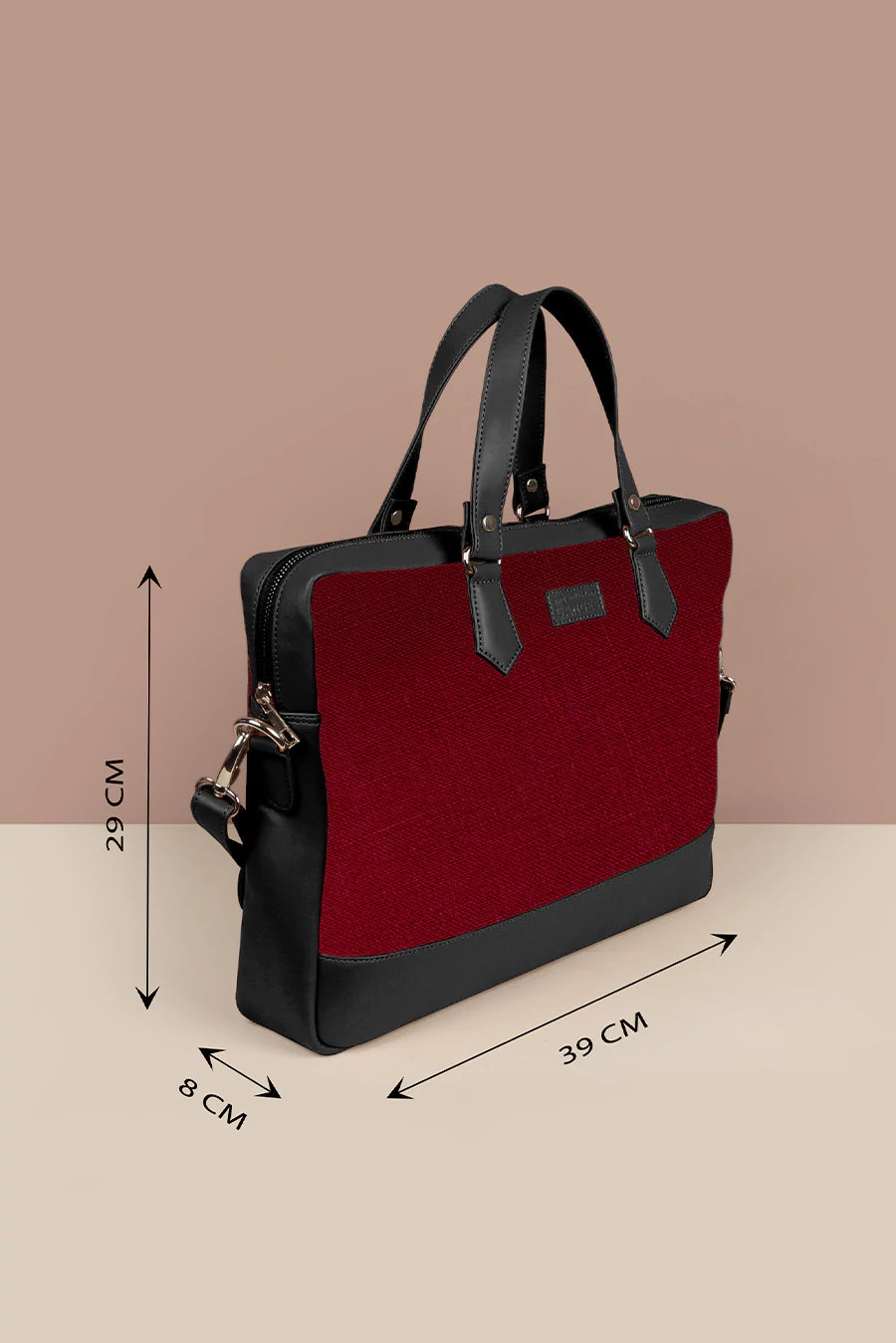 Soft Jute Ross Laptop Bag Merlot Measurement