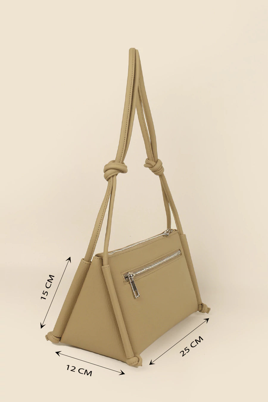 Vegan Leather Claire Shoulder Bag Beige Measurement