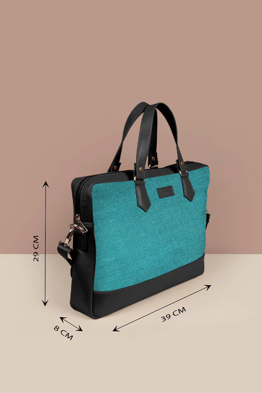 Soft Jute Ross Laptop Bag Turquoise Measurement
