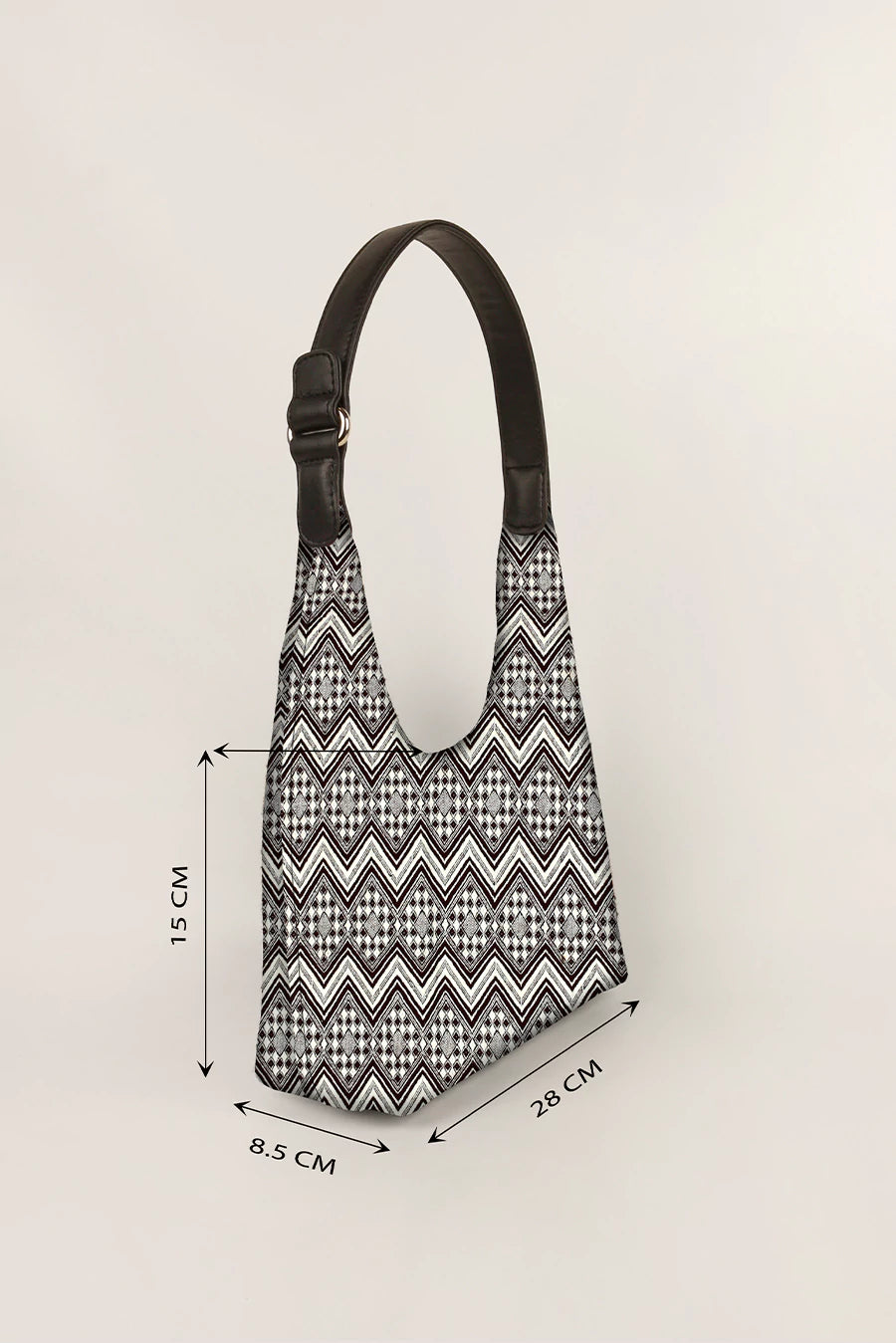 Katie Small Shoulder Bag Handloom Brown Chevron Measurement