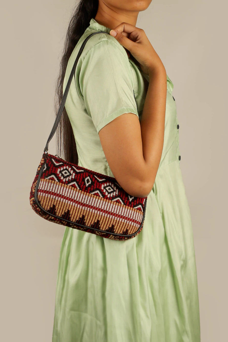 Daily Sling Handloom Women Shoulder Bag Brown Velvet Model2