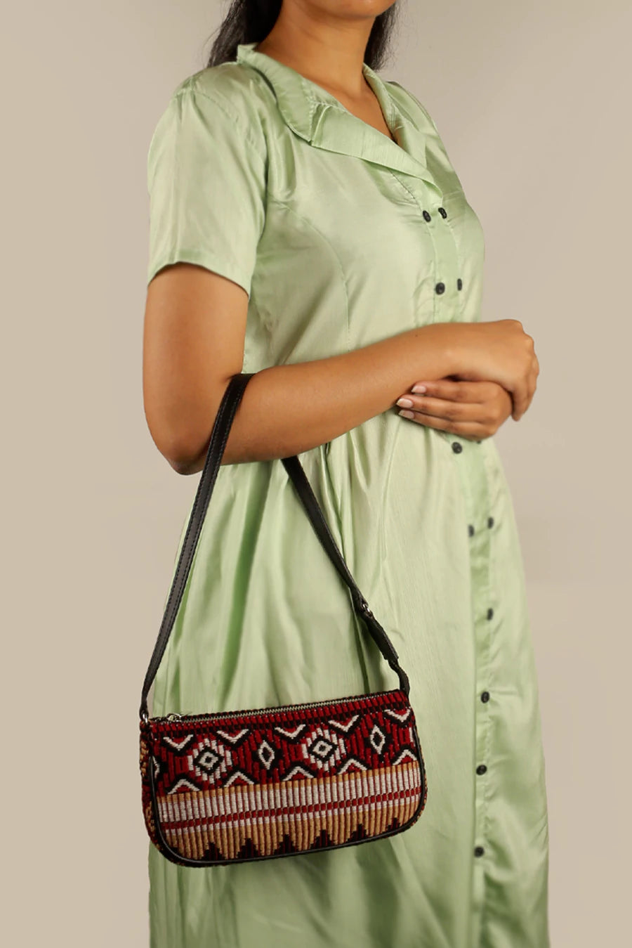 Daily Sling Handloom Women Shoulder Bag Brown Velvet Model1