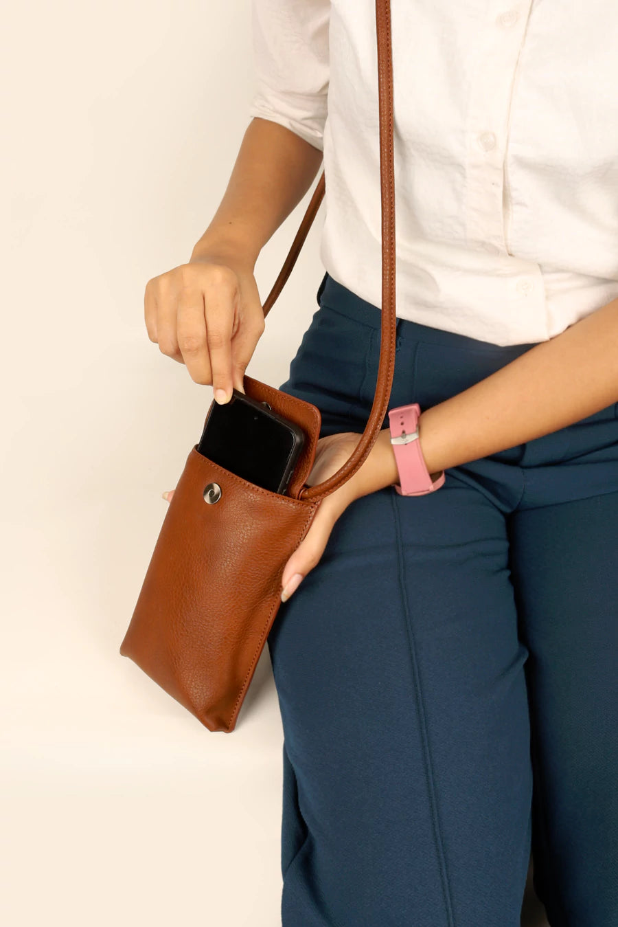 Grace Vegan Leather Mobile Sling Bag  Oxide Red Model1
