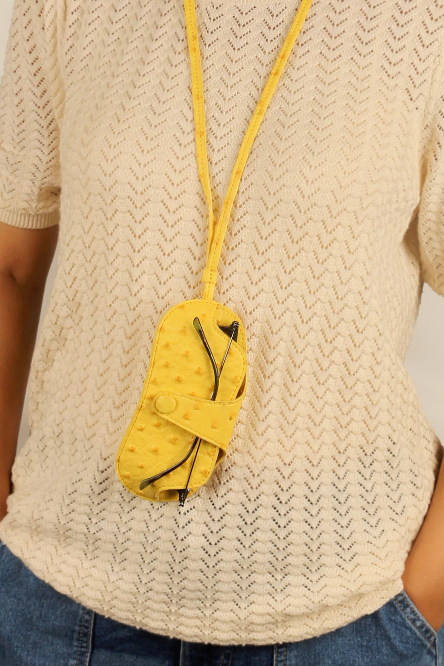 Jace Sling Sunglass Case Ostrich Yellow Model 3
