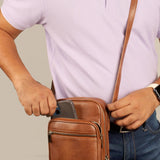 Men Letter Patch Vegan Leather Crossbody