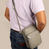 Men Vegan Leather Letter Patch Crossbody Bag Limestone 
Model 1