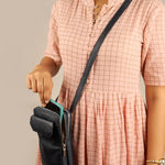 Vegan Leather Vertical Mobile Bag Navy Model 1
