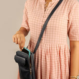 Vegan Leather Vertical Mobile Bag Navy Model 1