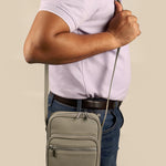 Men Vegan Leather Letter Patch Crossbody Bag Limestone 
Model 3