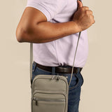 Men Vegan Leather Letter Patch Crossbody Bag Limestone 
Model 3