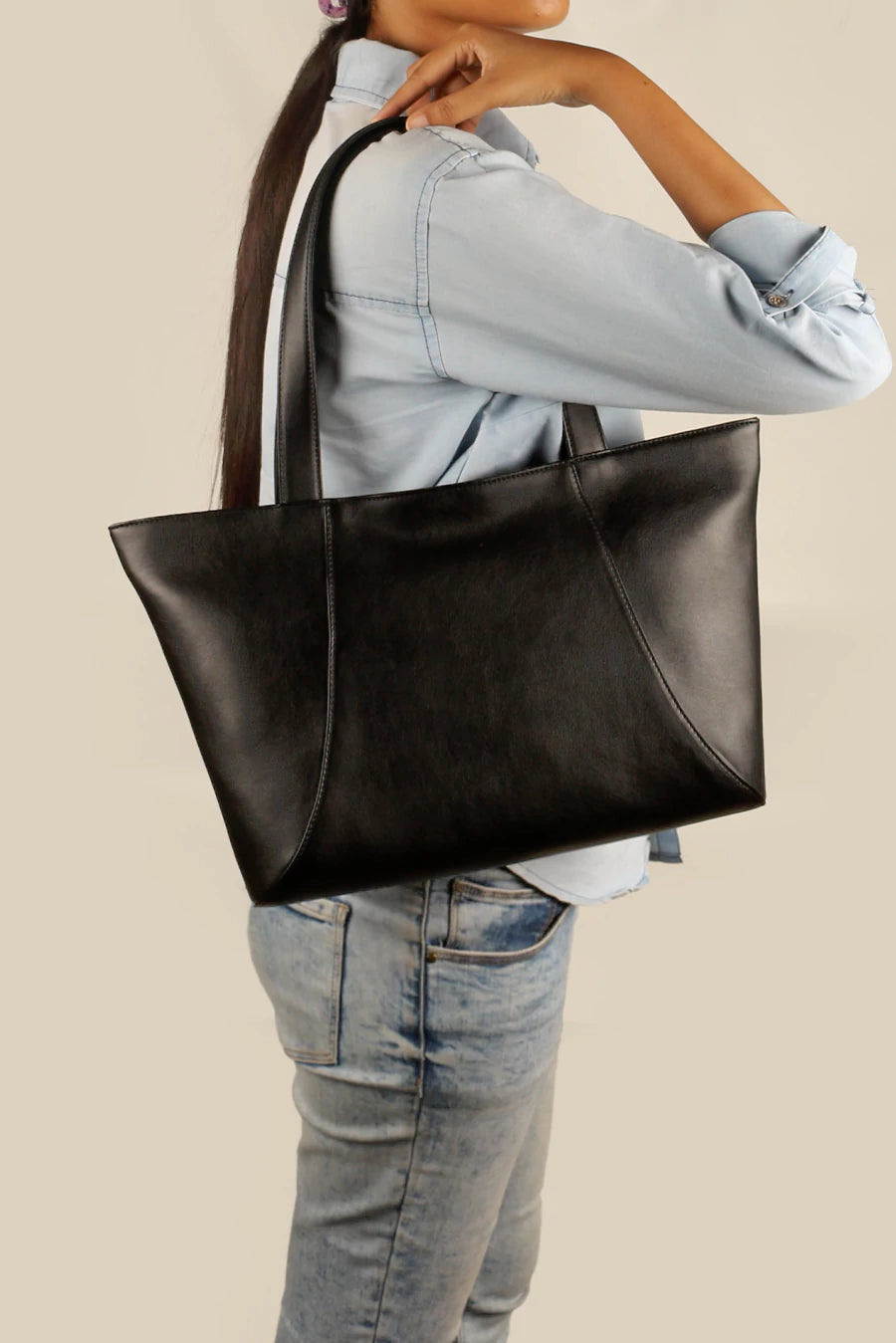 June Vegan Leather women tote bag Midnight M3