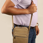 Men Vegan Leather Letter Patch Crossbody Bag Beige Model 3
