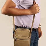 Men Vegan Leather Letter Patch Crossbody Bag Beige Model 3