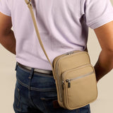 Men Vegan Leather Letter Patch Crossbody Bag Beige Model 4