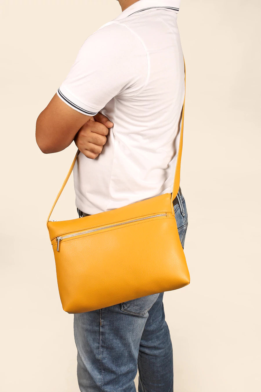 Arthur Men Vegan Leather Sling Bag Turmeric M2