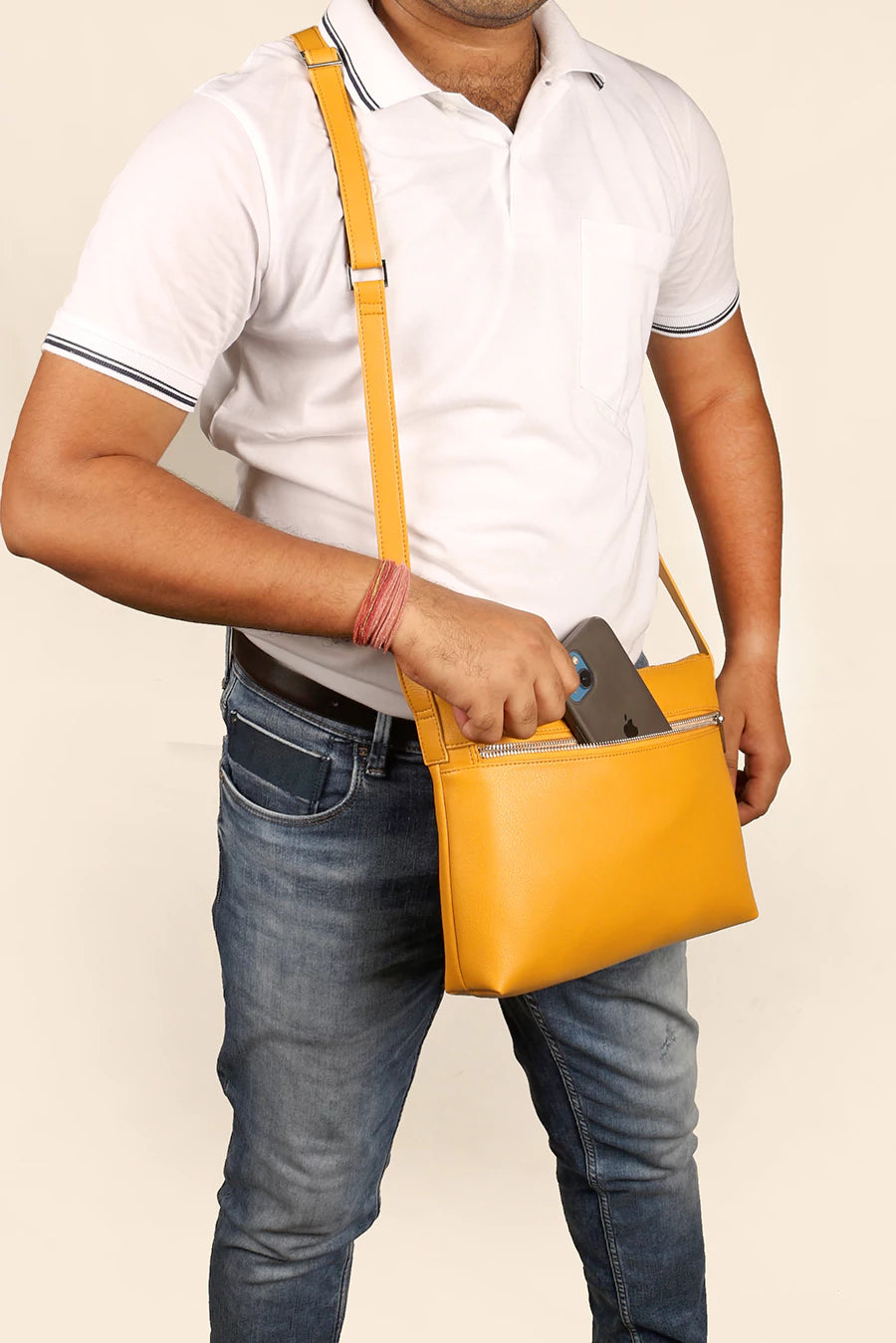 Arthur Men Vegan Leather Sling Bag Turmeric M1