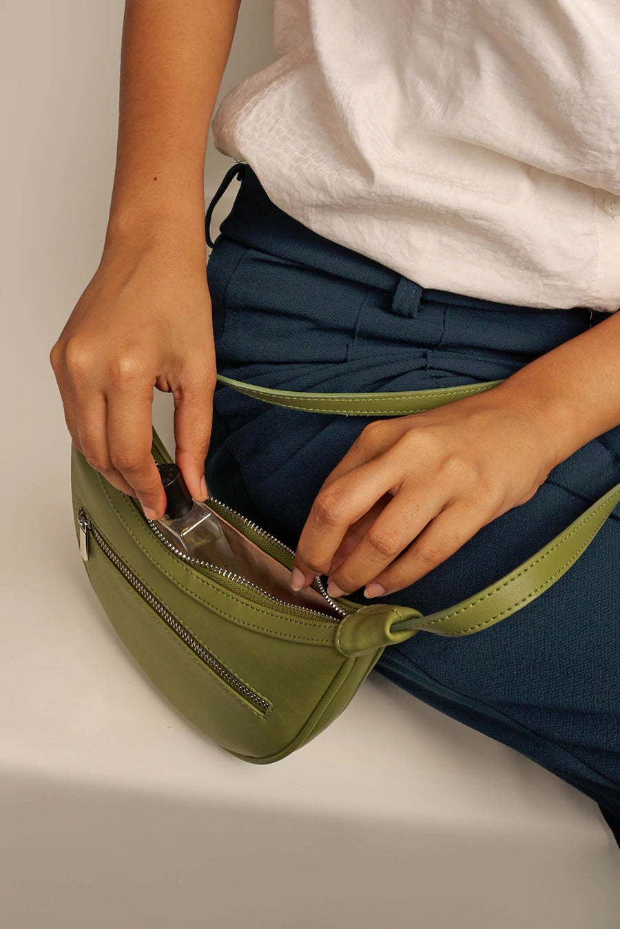 Mini Moony Vegan Leather Women Crossbody Sling Bag Evergreen Model 3