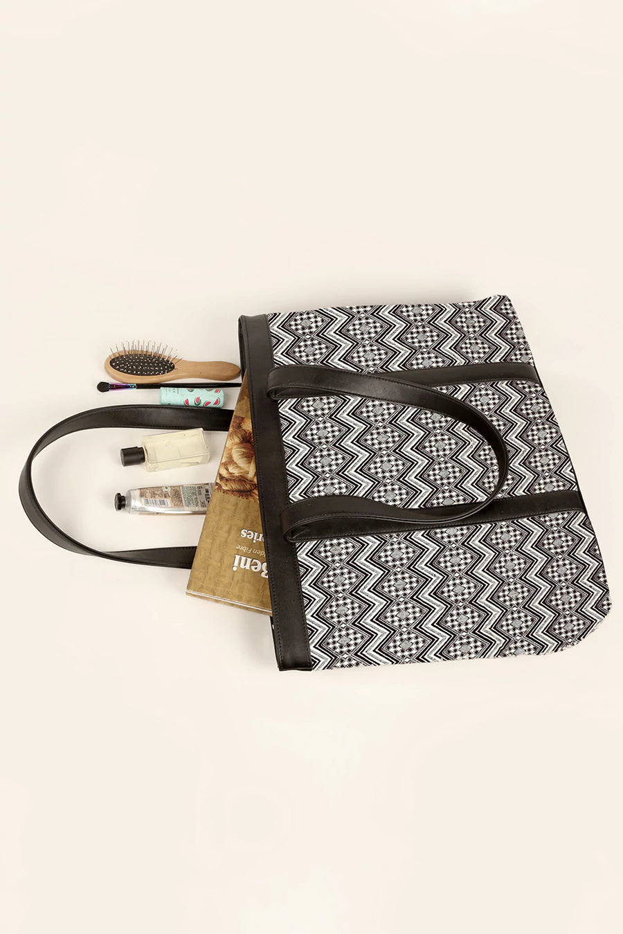 Women Office Tote Bag Handloom Brown Chevron Lifestyle 