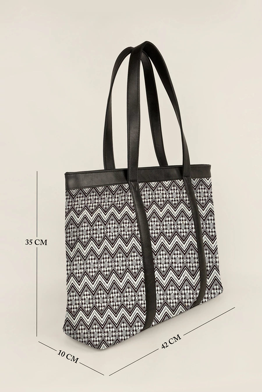 Women Office Tote Bag Handloom Brown Chevron Measurement