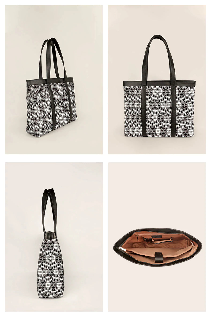 Women Office Tote Bag Handloom Brown Chevron Details