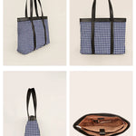 Women Office Tote Bag Handloom Checkered Details