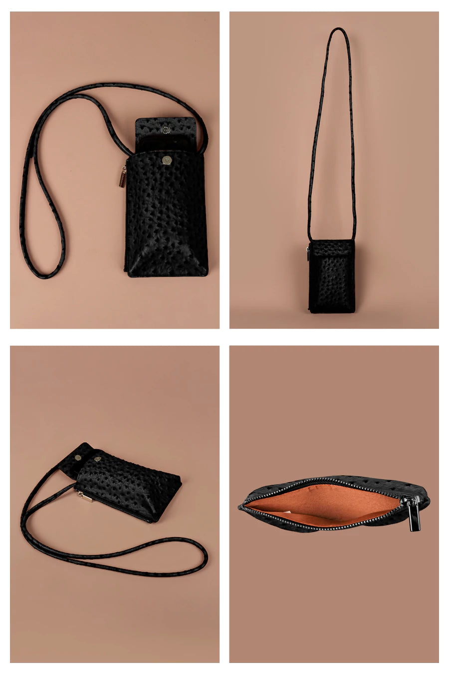 Grace Vegan Mobile Sling Bag Ostrich Black detail