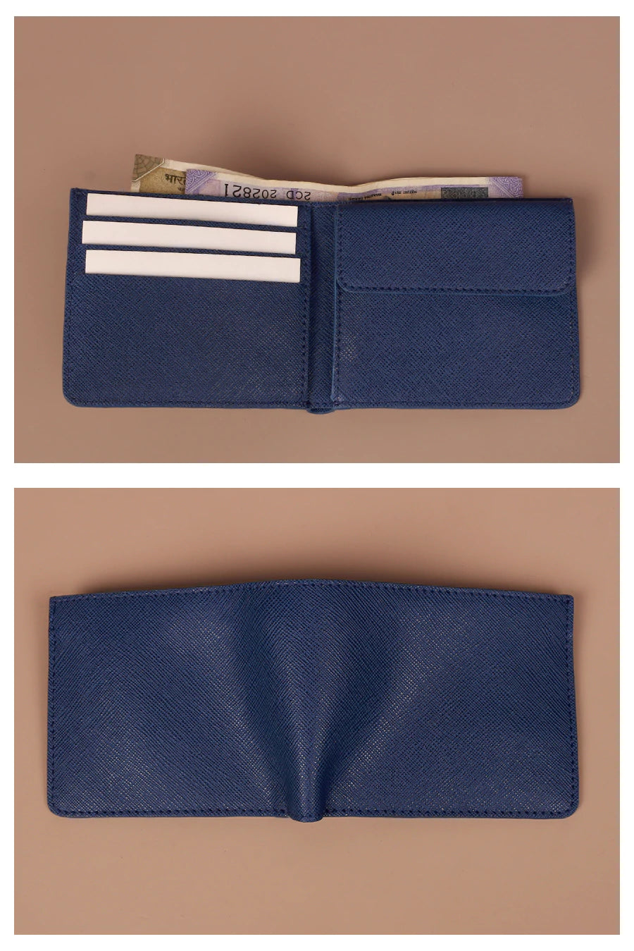 Vegan Leather Men Bifold Coin Wallet Oxford Blue front