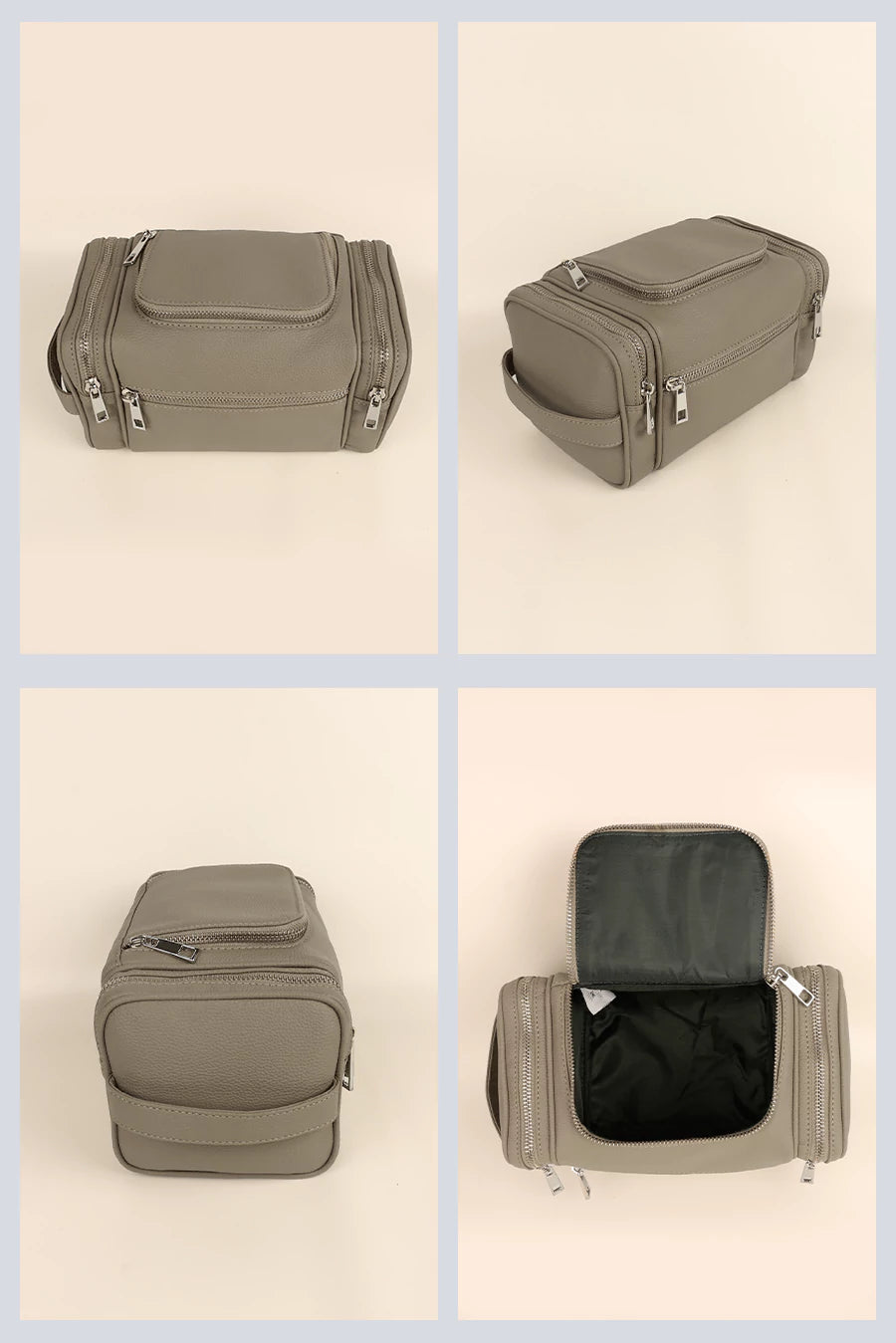 Milton Vegan Leather Travel Toiletry Bag Limestone Details