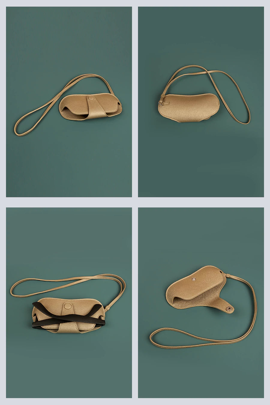 Vegan sunglass cover/case with sling wood brass Detail