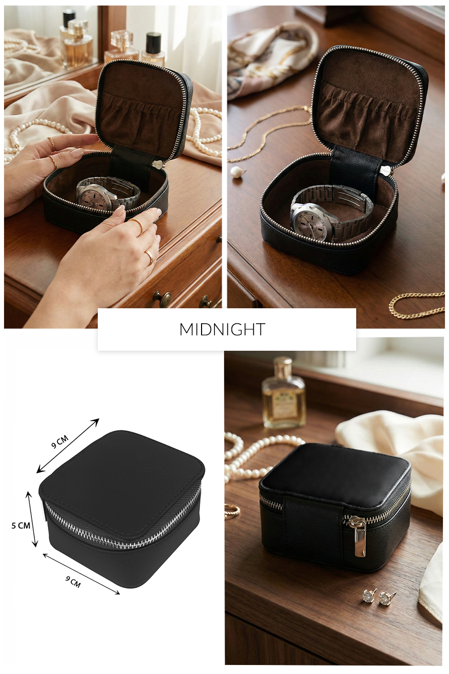 Vegan Leather Jewellery Case Square THE HOUSE OF GANGES