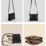Dual Sling Vegan Leather Women Crossbody Bag Vanta Black Details