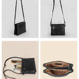 Dual Sling Vegan Leather Women Crossbody Bag Vanta Black Details