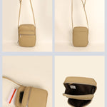Men Vegan Leather Letter Patch Crossbody Bag Beige Detail