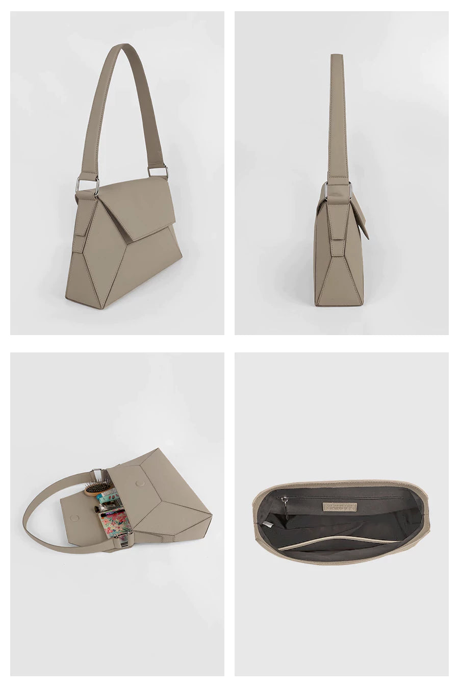 Hazel Women Shoulder Bag Vegan Leather Limestone Details