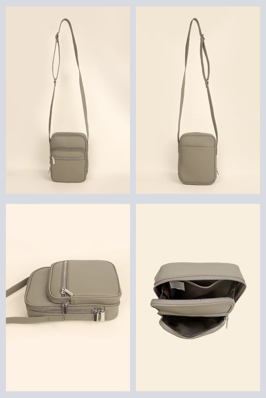 Men Vegan Leather Letter Patch Crossbody Bag Limestone 
Detail