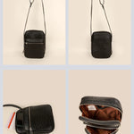 Men Vegan Leather Letter Patch Crossbody Bag Ost Black Details