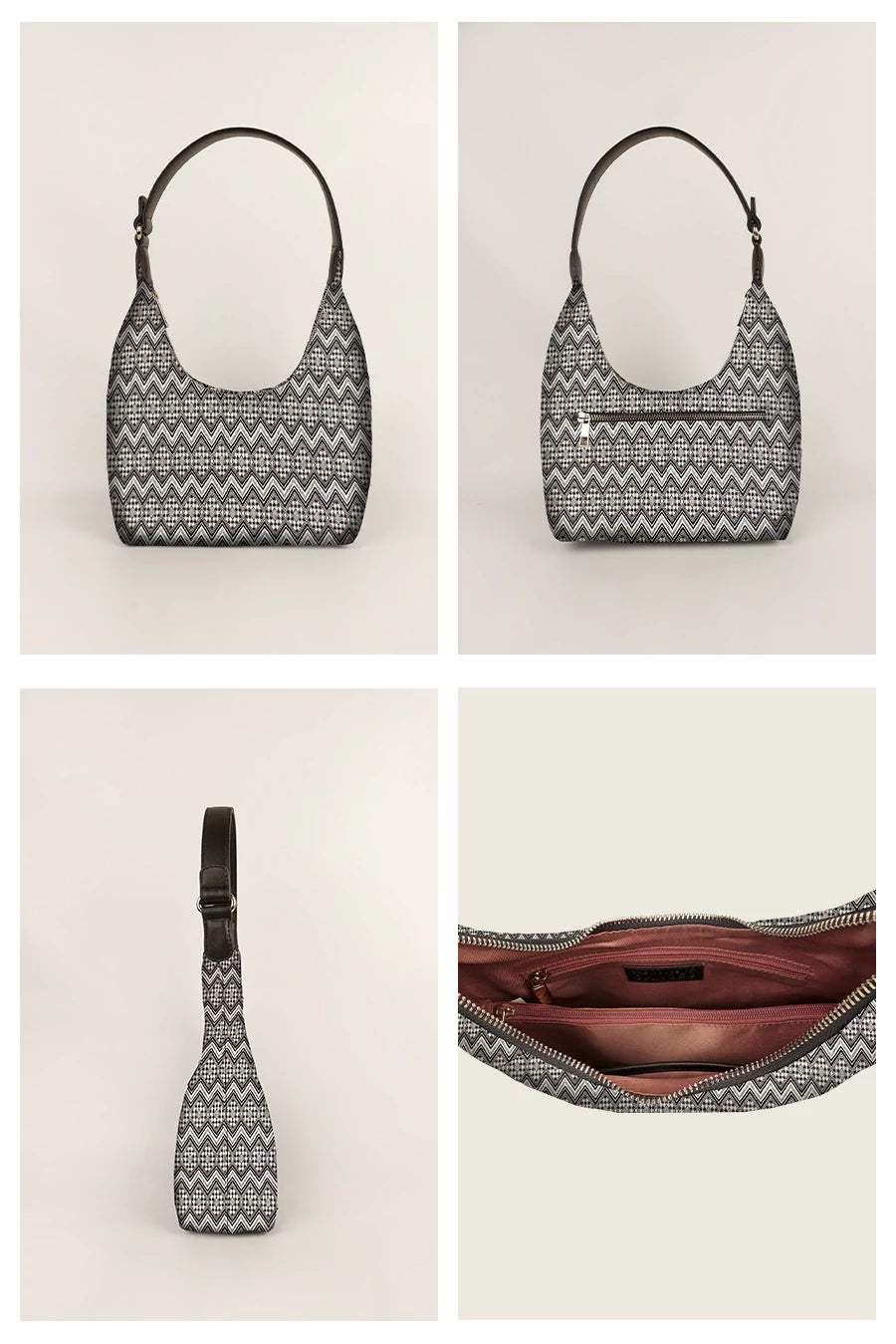 Katie Small Shoulder Bag Handloom Brown Chevron Details
